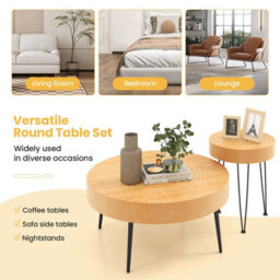 Costway Set Of 2 Round Nesting Coffee Table Solid Wood Accent Stacking Boho Side Tables - thumbnail 9