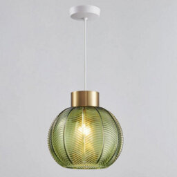 "Britalia Antique Gold & Green Ribbed Glass Vintage Retro Easy Fit Globe Dome Pendant Shade - 20.5Cm Diameter (8"") - None Electric Shade" - thumbnail 4
