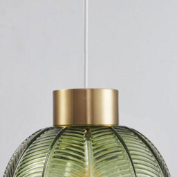 "Britalia Antique Gold & Green Ribbed Glass Vintage Retro Easy Fit Globe Dome Pendant Shade - 20.5Cm Diameter (8"") - None Electric Shade" - thumbnail 3