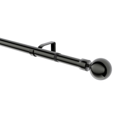GoodHome Kimlos Gloss Black Nickel Effect Extendable Ball Single Curtain Pole Set, (L)2000mm-3300mm (Dia)28mm - image 1