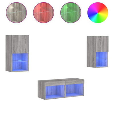 Berkfield Durable 4 Piece Tv Wall Cabinets With Led Lights Grey Sonoma - image 1