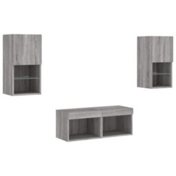 Berkfield Durable 4 Piece Tv Wall Cabinets With Led Lights Grey Sonoma - thumbnail 3