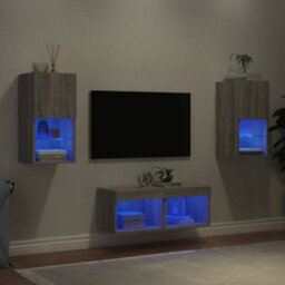Berkfield Durable 4 Piece Tv Wall Cabinets With Led Lights Grey Sonoma - thumbnail 2