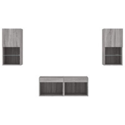 Berkfield Durable 4 Piece Tv Wall Cabinets With Led Lights Grey Sonoma - thumbnail 7