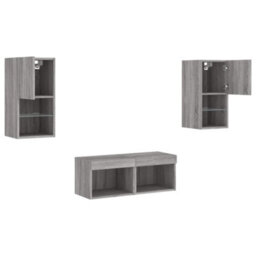 Berkfield Durable 4 Piece Tv Wall Cabinets With Led Lights Grey Sonoma - thumbnail 6