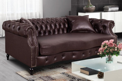 Chesterfield Sofa In Faux Leather Brown 3 Seater Sofa - image 1