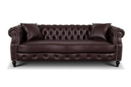 Chesterfield Sofa In Faux Leather Brown 3 Seater Sofa - thumbnail 3