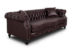 Chesterfield Sofa In Faux Leather Brown 3 Seater Sofa - thumbnail 4