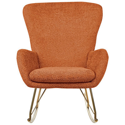 Wyld And Coco Novacasa Rocking Chair In Orange Bouclé With Gold-Tone Metal Legs - image 1
