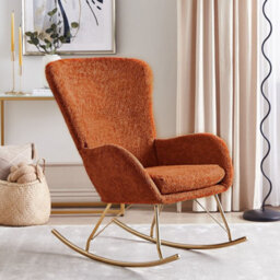 Wyld And Coco Novacasa Rocking Chair In Orange Bouclé With Gold-Tone Metal Legs - thumbnail 2