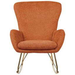 Wyld And Coco Novacasa Rocking Chair In Orange Bouclé With Gold-Tone Metal Legs - thumbnail 1