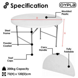 Oypla 4Ft 1.2M Round Folding Heavy Duty Outdoor Trestle Party Garden Table - thumbnail 9