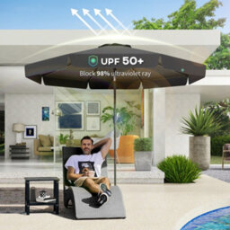 Outsunny 2.7M Patio Umbrella Garden Parasol With Crank, Ruffles, 8 Ribs, Black - thumbnail 4