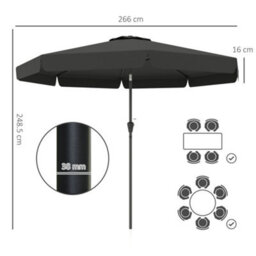 Outsunny 2.7M Patio Umbrella Garden Parasol With Crank, Ruffles, 8 Ribs, Black - thumbnail 3