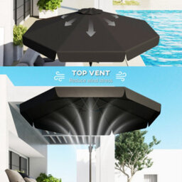 Outsunny 2.7M Patio Umbrella Garden Parasol With Crank, Ruffles, 8 Ribs, Black - thumbnail 6