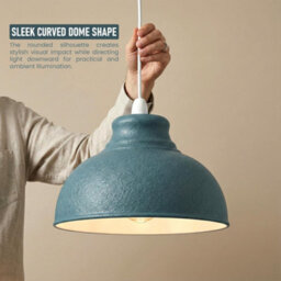 Cyan Blue Retro Metal Ceiling Lampshade With Textured Finish For Living Room Bedroom Or Hallway - thumbnail 2