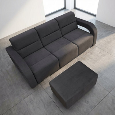 Aliss Sofa Bed With Pouffe Foam Filling Wave Springs Plastic Legs Wood Frame Loose Cushions 235X110X95 Grey - image 1