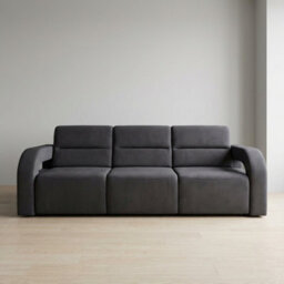 Aliss Sofa Bed With Pouffe Foam Filling Wave Springs Plastic Legs Wood Frame Loose Cushions 235X110X95 Grey - thumbnail 3