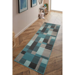 Melrose Colorama Montreal Blue Teal Square Design Medium Indoor Area Runner Rug 060/200Cm - thumbnail 1