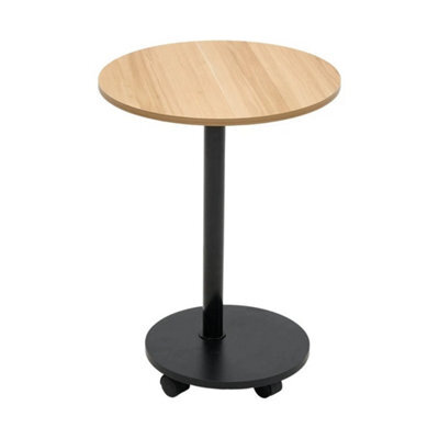Light Walnut Mobile Side Table With Wheels Bedside End Table Small Coffee - image 1