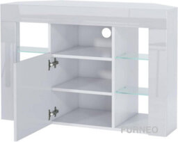Furneo High Gloss & Matt White Living Room Set Corner Tv Stand Display Cabinet White Led Lights - thumbnail 3