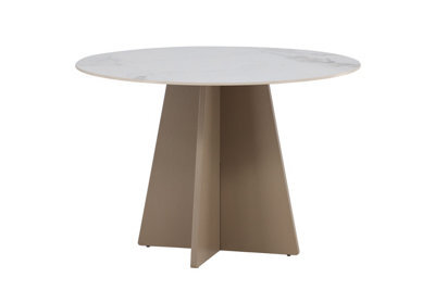 Bootcut Round Dining Table Dia 110X75 Cm - Mdf Beige / Sintered Stone Marblelook - image 1