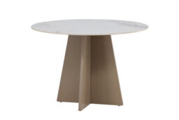 Bootcut Modern Round Dining Table For 4, 110Cm Sintered Stone Beige Marble Look Top With Unique Mdf Base, Scandinavian Style