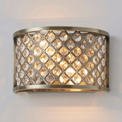 Anson Lighting Stockton 2Lt Wall Light Finished In Antique Brass Plate And Clear Crystal - image 1