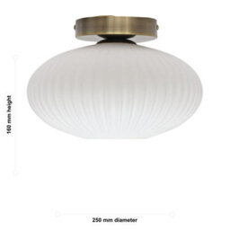 First Choice Lighting Set Of 2 Baton - White Ribbed Oval Glass Antique Brass Ceiling Lights - thumbnail 6