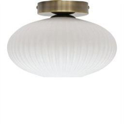 First Choice Lighting Set Of 2 Baton - White Ribbed Oval Glass Antique Brass Ceiling Lights - thumbnail 2