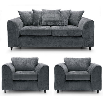 Furnishings For Less UK Monaco Chenille Fabric 3 Piece Sofa Set - 3 1 1 Grey - image 1