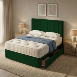 "Adore Designs Portland Plush Velvet Divan Bed, 50"" Headboard - 4Ft6 Double - Emerald Green - 4 Drawers" - thumbnail 1