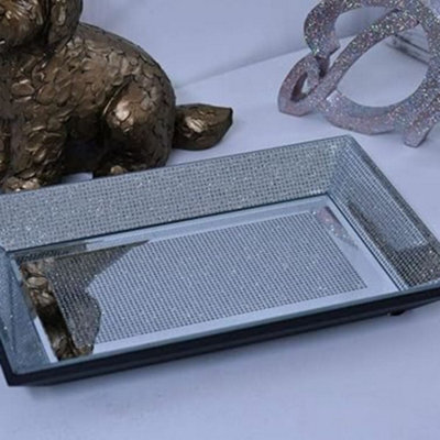 Deenz 30X20Cm New Glitter Plate Diamante Mirror Candle Plate Mirrored Tray Plate Home Décor Eye Catching Lovely Display