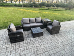Fimous Garden Furniture Sets 5 Seater Wicker Rattan Furniture Patio Sofa Sets With Reclining Chair 3 Seater Sofa Side Table - thumbnail 2