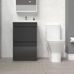 Nes Home 500mm Gloss Anthracite 2 Drawers Basin Vanity & Close Coupled Toilet - thumbnail 2
