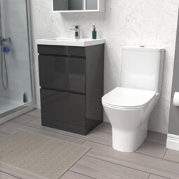 Nes Home 500mm Gloss Anthracite 2 Drawers Basin Vanity & Close Coupled Toilet - thumbnail 1