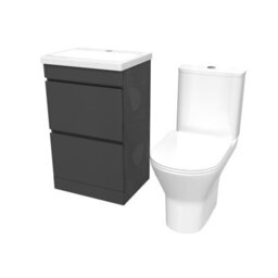 Nes Home 500mm Gloss Anthracite 2 Drawers Basin Vanity & Close Coupled Toilet - thumbnail 6