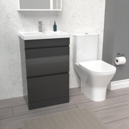 Nes Home 500mm Gloss Anthracite 2 Drawers Basin Vanity & Close Coupled Toilet - thumbnail 5