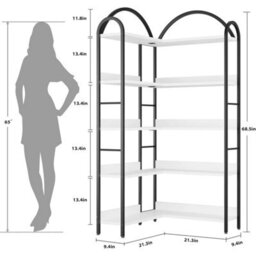 5-Tier Corner Bookshelf, Industrial Etagere Bookcase   White - thumbnail 2