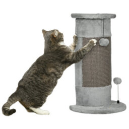 Pawhut Claw Scratcher Corner Wall, With Plush Sisal Toy Balls, 58Cm, Grey - thumbnail 2