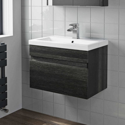 Affine 600mm Bathroom Vanity Unit Basin Storage Wall Hung Drawer Cabinet Furniture Grey - image 1