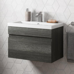 Affine 600mm Bathroom Vanity Unit Basin Storage Wall Hung Drawer Cabinet Furniture Grey - thumbnail 2