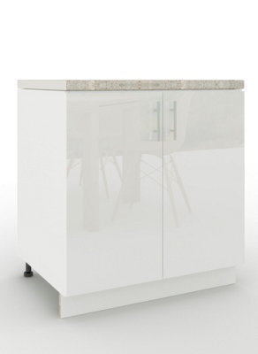 Jd Greta Adjustable Legs Kitchen Base Unit 800mm Storage Cabinet With Door Shelf 80Cm - White Gloss With Worktop - image 1