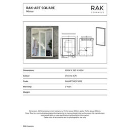 RAK Ceramics Rak Art Square 600X800mm Rectangular Illuminated Bathroom Mirror With Touch Sensor, Demister & Ip44 - thumbnail 2