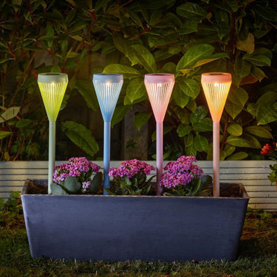 Set Of 4 Solar Powered Viva Colourful Stake Lights - Weather Resistant Outdoor Garden Led Lighting For Path, Border, Pots - H43Cm - image 1