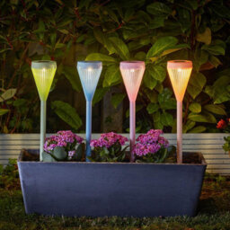 Set Of 4 Solar Powered Viva Colourful Stake Lights - Weather Resistant Outdoor Garden Led Lighting For Path, Border, Pots - H43Cm - thumbnail 1