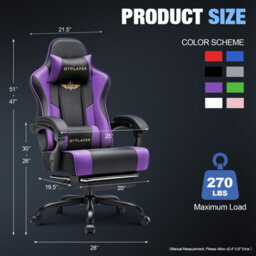 Luckracer Gaming Chair For Adults Computer Chairs With Footrest Ergonomic Height Adjustable Reclining Pc Chair, Purple - thumbnail 3