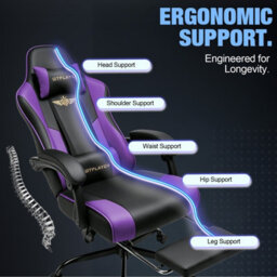 Luckracer Gaming Chair For Adults Computer Chairs With Footrest Ergonomic Height Adjustable Reclining Pc Chair, Purple - thumbnail 4