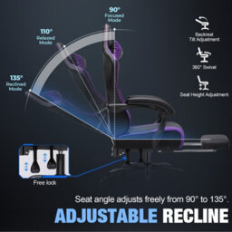 Luckracer Gaming Chair For Adults Computer Chairs With Footrest Ergonomic Height Adjustable Reclining Pc Chair, Purple - thumbnail 5