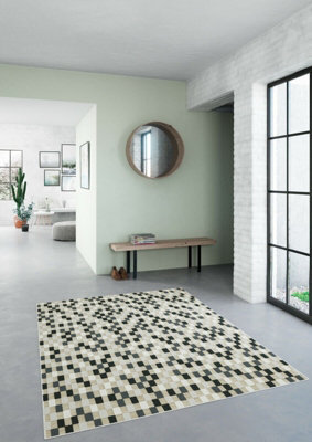 Aspect Furniture Taupe Mosaic Geometric Check Pattern Area Rug-Multi-Colour (Grey),120X170Cm - image 1